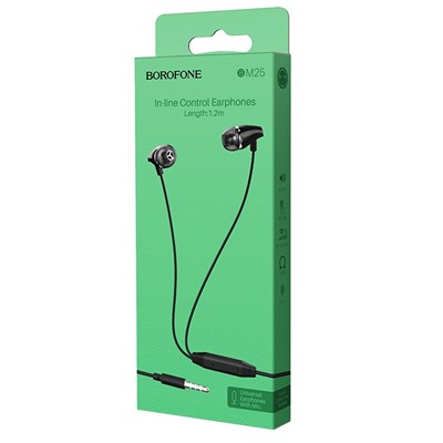 Проводные наушники с микрофоном внутриканальные Borofone BM25 Sound edge Jack 3,5  (black)