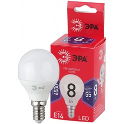 Лампа светодиодная ЭРА RED LINE LED P45-8W-865-E14 R E14, 8Вт, шар, холодный дневной свет /1/10/100/