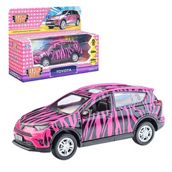 Технопарк. Модель "Toyota Rav4 для девочек" металл 12 см, двери, багаж, инерц, арт.RAV4-12GRL-COW