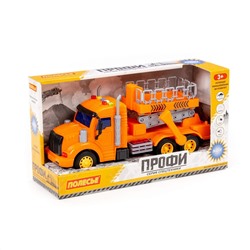 323039 Полесье "Профи", автомобиль с подъёмником инерционный (со светом и звуком) (оранжевый) (в коробке)