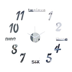 Часы-наклейка, серия: DIY, "Эмин", d-50 см, сек.стрелка 13 см, цифры 7.5 х 5 см, АА, серебро
