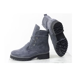 Женские ботинки на закрытой шнуровке серого цвета из натуральной замши, на легкой подошве, Коллекция Осень-Зима от Джино Фиджини, Б-1789-05