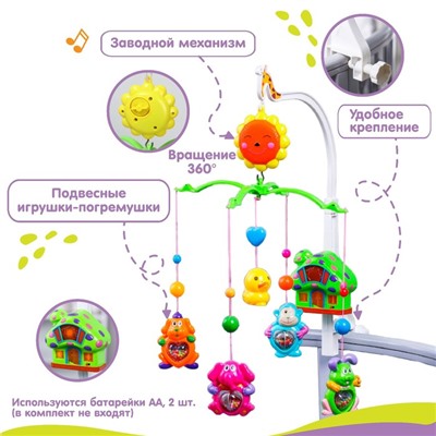 Мобиль музыкальный на кроватку «Пряничный Домик №2», заводной, цвет МИКС, Крошка Я