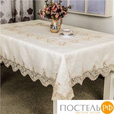 Скатерть "Карвен" жаккард с гипюром 160*300 М 612-5 кремовый (арт. М 612-5)