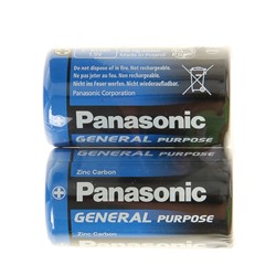 Батарейка солевая Panasonic General Purpose, C, R14-2S, 1.5В, спайка, 2 шт.
