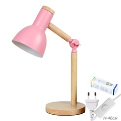 Настольный светильник Розовы плафон Деревянное основание E27 / Размер 220мм*450мм С лампой светодиодной 6Вт Тёплый-нейтральный-холодный /уп 10/
