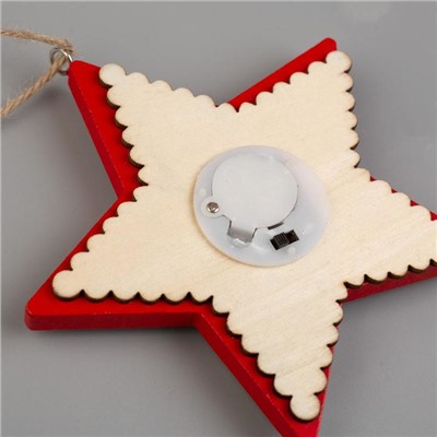 Ёлочная игрушка «Красная звезда с Дедом Морозом», от батареек, свечение тёплое белое