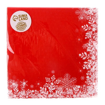 Салфетки бумажные «Снежинки на красном», 33х33 см, набор 20 шт.
