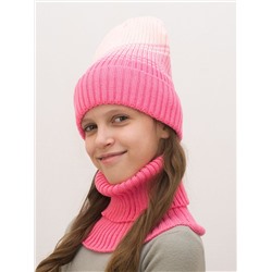 Комплект весна-осень для девочки шапка+снуд Комфорт (Цвет темно-розовый), размер 52-56