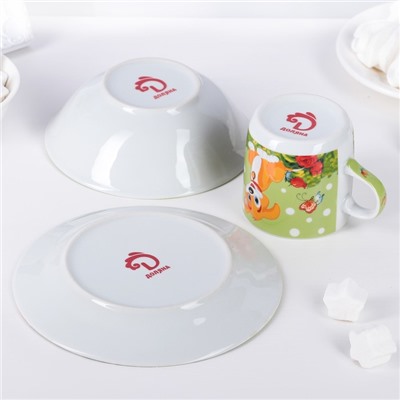Набор детской посуды «Щенок», 3 предмета: кружка 230 мл, миска 400 мл, тарелка 18 см