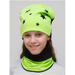 Комплект для девочки шапка+снуд Double Stars (Цвет салатовый), размер 52-54; 54-56,  хлопок 95%