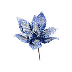 Пуансеттия голубая бархатная с серебряным бисером BDF115B