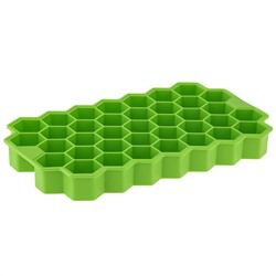 Форма силиконовая для льда (мармелада) "Соты - 37 штук" 20х11,7см h2,2см, с силиконовой крышкой, цвет - зеленый, в п/эт пакете (Китай)