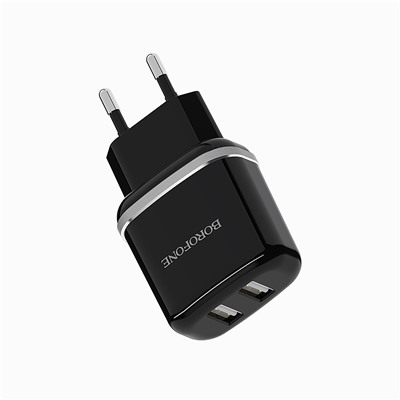 Адаптер Сетевой с кабелем Borofone BA25A Outstanding 2USB 2,4A/10W (USB/Micro USB) (black)