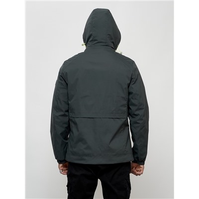 Куртка спортивная мужская весенняя с капюшоном темно-серого цвета 88022TC