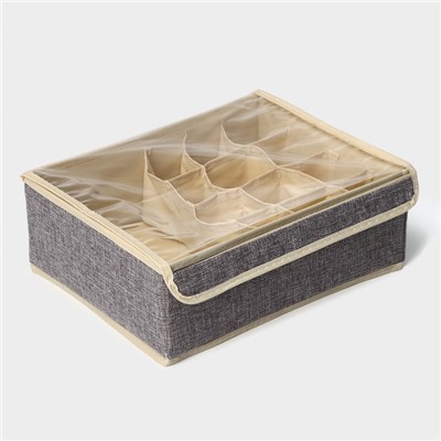 Органайзер для хранения белья с прозрачной крышкой Доляна «Тео», 13 ячеек, 32×23×12 см, цвет серый