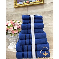 Подарочный комплект махровых полотенец синий (упаковка 8шт)
