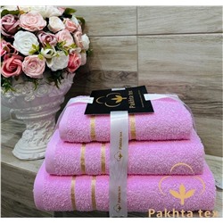 Комплект махровых полотенец с золотой полосой светло-розовый (упаковка 3шт)