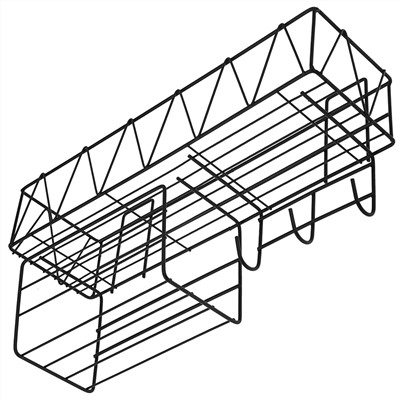 Полка прямоугольная, металлическая, окрашенная "Лофт" 1-ярусная, с вешалкой-планкой 3 крючка, с подставкой, на липучках, 41х12х21см, черный (Китай)
