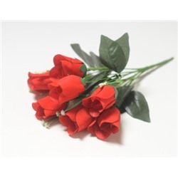 Искусственные цветы, Ветка в букете бутон розы бархатный 7 голов  красный