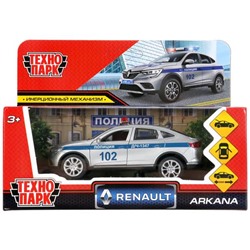 Технопарк. Модель "Renault Arkana Полиция" мет. 12 см двери, багаж, серебр, кор. арт.ARKANA-12POL-SR