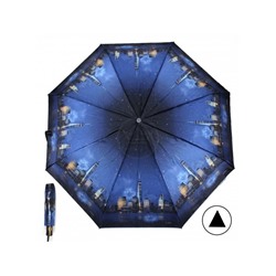 Зонт женский ТриСлона-882/L 3882 D,  R=55см,  полуавт;  8спиц,  3слож,  сатин,  синий  (ночной город)  235295