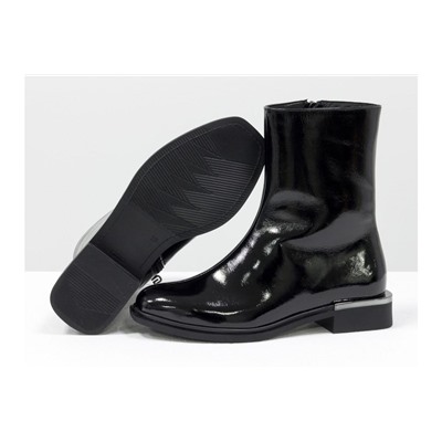 Стильные классические ботинки из натуральной лаковой кожи черного цвета на невысоком расширенном каблуке, Новая коллекция от Gino Figini, Б-1999-01
