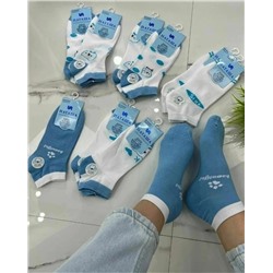 Женские носки хлопок Наташа с рисунком, белый/голубой (упаковка 10шт)