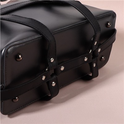 Портупея для сумки из искусственной кожи, 43 × 35 × 15 см, цвет чёрный/серебряный