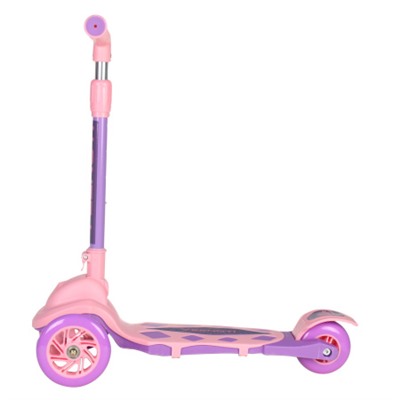 Самокат трехколесный для детей от 2-х лет Yeenot R188-2 , нагрузка до 50кг, складная ручка, светящиеся колёса, PU 120мм, цвет розовый БК/уп10
