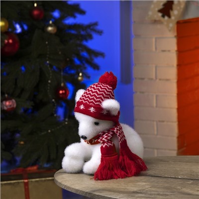 Светодиодная фигура «Медвежонок со снежным комом» 20 × 18 × 10 см, флок, батарейки CR2032х2 (не в комплекте), свечение тёплое белое