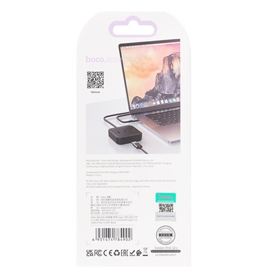 Хаб Type-C - USB Hoco HB31 Easy 4USB 2.0 (black)