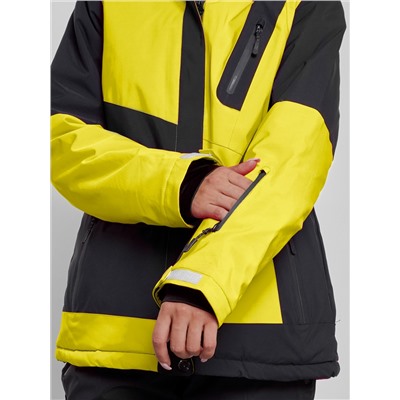 Горнолыжная куртка женская зимняя желтого цвета 2306J