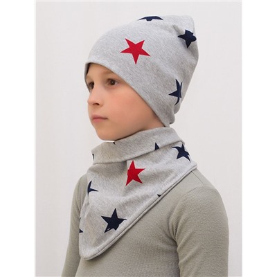 Комплект для мальчика шапка+бактус Звезды на сером, размер 46-48; 50-52; 52-54,  хлопок 95%