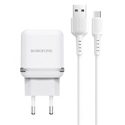 Адаптер Сетевой с кабелем Borofone BA25A Outstanding 2USB 2,4A/10W (USB/Micro USB) (black)