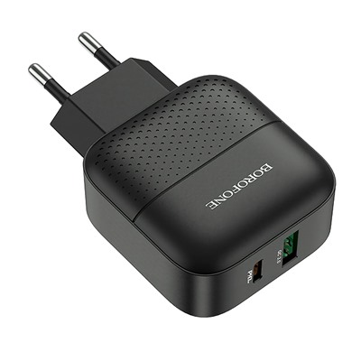 Адаптер Сетевой Borofone BA46A Premium PD QC3.0 USB/Type-C 3A/18W (black)