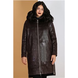 Пальто зимнее темно-коричневое из искусственной замши