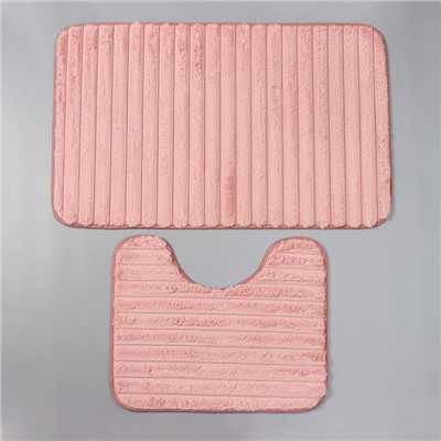 Набор ковриков для ванной и туалета SAVANNA «Оливия», 2 шт, 40×50 см, 50×80 см, цвет розовый