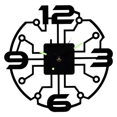 Часы настенные из металла "Микросхема", бесшумные, d-40 см, светящиеся, АА