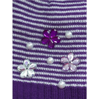 Шапка осенняя для девочки Шнурок (Цвет фиолетовый), размер 48-50, шерсть 70%