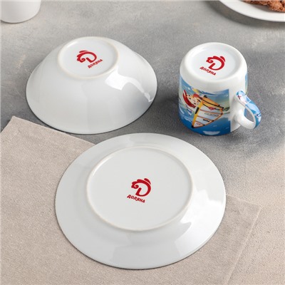 Набор детской посуды «На волне», 3 предмета: кружка 220 мл, миска 400 мл, тарелка 18 см