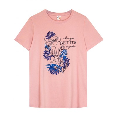 ЛГ-4344/1 Пижама женская (футболка, капри) Цветные листья Светло-розовый