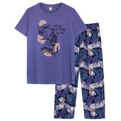 ЛГ-4344/3 Пижама женская (футболка, капри) Цветные листья Фиолетовый