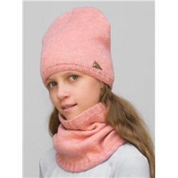 Комплект весна-осень для девочки шапка+снуд Сафина (Цвет абрикосовый), размер 52-54, шерсть 30%