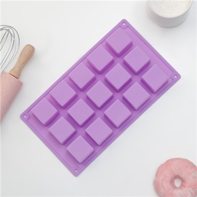 Форма силиконовая для выпечки Доляна «Фигуры.Куб», 26×15×3,2 см, 15 ячеек (3,4×3,4см), цвет фиолетовый