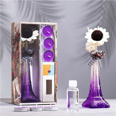 Набор подарочный "Эйфелева башня"(ваза,палочки с декором,свечи,аромамасло),лаванда,Новый год