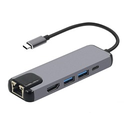 Хаб USB Type-C - BYL-2015 (HDMI, USB-C, USBx2, Ethernet)