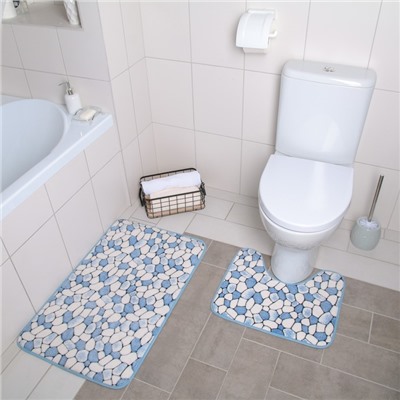 Набор ковриков для ванны и туалета «Галька», 2 шт: 40×50, 50×80 см, цвет синий