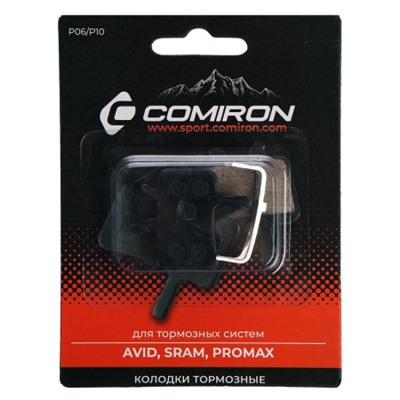 Колодки тормозные органические COMIRON RESIN P06/P10, для тормозных систем: AVID, SRAM, PROMAX, с пружиной, блистер 2 шт. /уп 50/200/