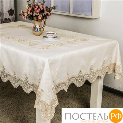 Скатерть "Карвен" жаккард с гипюром 160*300 М 611-5 кремовый (арт. М 611-5)